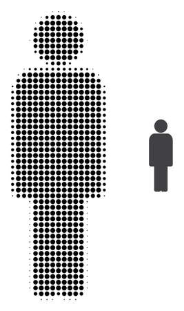 Person halftone dotted icon illustration. Halftone array contains round dots. Vector illustration of person icon on a white background. Flat abstraction for person object.のイラスト素材