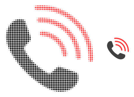 Phone call halftone dotted icon illustration. Halftone array contains round dots. Vector illustration of phone call icon on a white background. Flat abstraction for phone call symbol.のイラスト素材