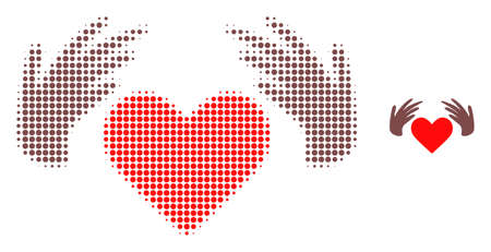 Handmade love halftone dot icon illustration. Halftone pattern contains round pixels. Vector illustration of handmade love icon on a white background. Flat abstraction for handmade love symbol.のイラスト素材