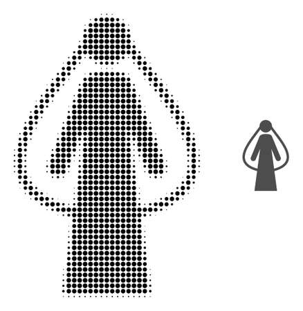 Bride halftone dotted icon illustration. Halftone array contains round elements. Vector illustration of bride icon on a white background. Flat abstraction for bride object.のイラスト素材