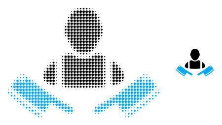 Butcher man halftone dotted icon illustration. Halftone pattern contains round dots. Vector illustration of butcher man icon on a white background. Flat abstraction for butcher man symbol.のイラスト素材