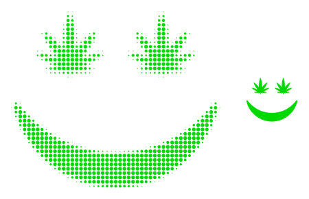 Cannabis smile halftone dotted icon illustration. Halftone array contains round points. Vector illustration of cannabis smile icon on a white background. Flat abstraction for cannabis smile pictogram.のイラスト素材