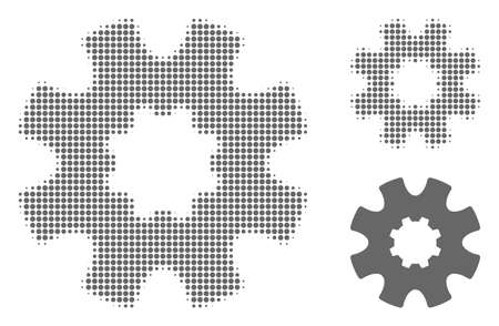 Cog gear halftone dotted icon. Halftone pattern contains circle dots. Vector illustration of cog gear icon on a white background.のイラスト素材
