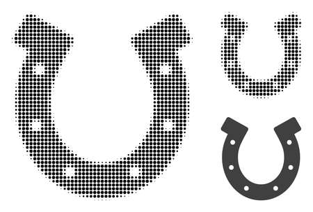 Horseshoe halftone dotted icon. Halftone array contains round dots. Vector illustration of horseshoe icon on a white background.のイラスト素材