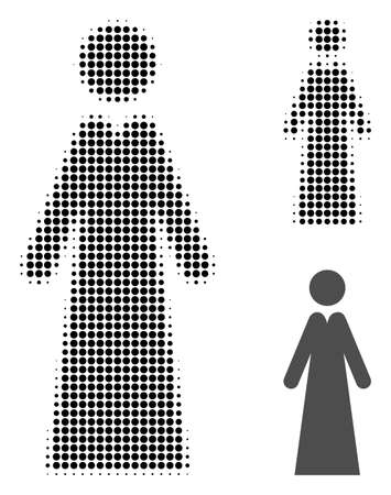 Lady halftone dotted icon. Halftone pattern contains circle elements. Vector illustration of lady icon on a white background.のイラスト素材