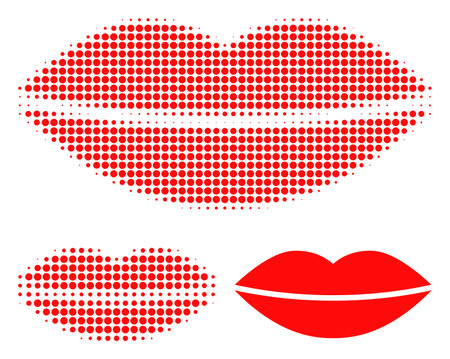 Smile lips halftone dotted icon. Halftone pattern contains circle elements. Vector illustration of smile lips icon on a white background.のイラスト素材