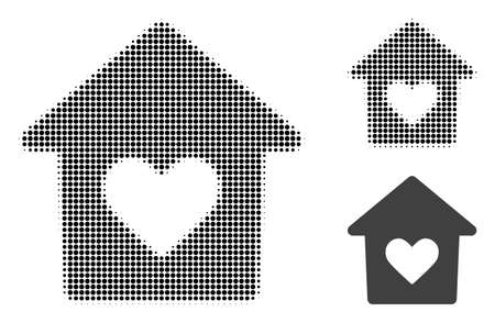 Lovely house halftone dotted icon. Halftone array contains circle dots. Vector illustration of lovely house icon on a white background.のイラスト素材