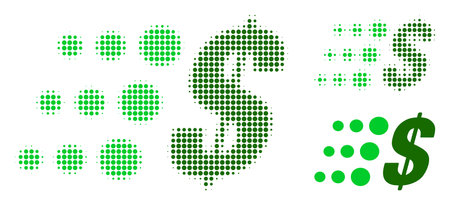 Fast dollar halftone dotted icon. Halftone pattern contains round points. Vector illustration of fast dollar icon on a white background.のイラスト素材