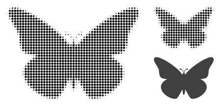Butterfly halftone dotted icon. Halftone pattern contains round elements. Vector illustration of butterfly icon on a white background.のイラスト素材