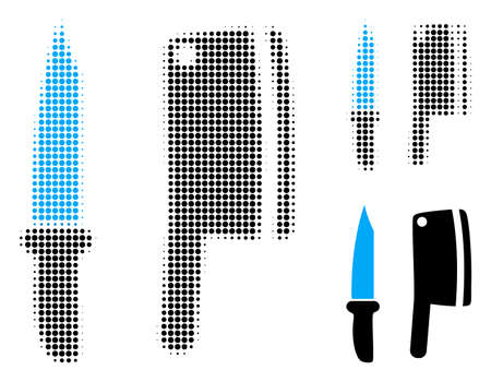 Butchery knives halftone dotted icon. Halftone pattern contains round dots. Vector illustration of butchery knives icon on a white background.のイラスト素材