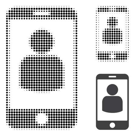 Smartphone user halftone dotted icon. Halftone array contains circle dots. Vector illustration of smartphone user icon on a white background.のイラスト素材
