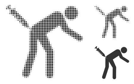 Man vaccination halftone dotted icon. Halftone array contains round dots. Vector illustration of man vaccination icon on a white background.のイラスト素材