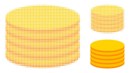 Coin stack halftone dotted icon. Halftone array contains circle pixels. Vector illustration of coin stack icon on a white background.のイラスト素材