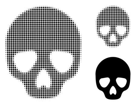 Skull halftone dotted icon. Halftone array contains circle elements. Vector illustration of skull icon on a white background.のイラスト素材