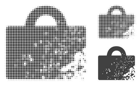 Damaged luggage halftone dotted icon. Halftone pattern contains round pixels. Vector illustration of damaged luggage icon on a white background.のイラスト素材