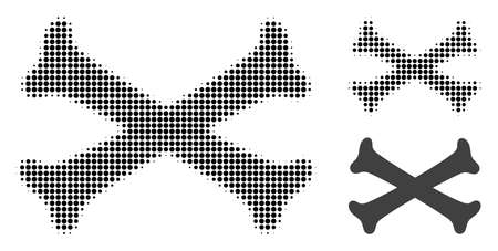 Crossing bones halftone dotted icon. Halftone pattern contains round dots. Vector illustration of crossing bones icon on a white background.のイラスト素材