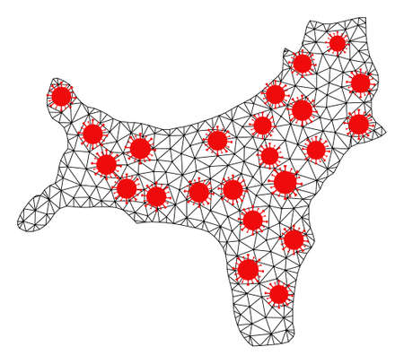 Carcass polygonal map of Christmas Island under lockdown. Vector structure is created from map of Christmas Island with red infectious nodes. Lines and viruses form map of Christmas Island.のイラスト素材