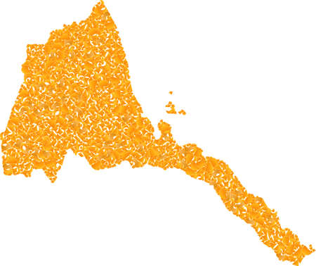Golden mosaic Map of Eritrea. Golden combination for map of Eritrea. Vector collage of yellow shard items. Mosaic map of Eritrea designed with golden items. Yellow color hues are used.のイラスト素材
