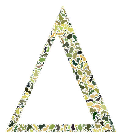 Military camouflage composition for Delta letter icon. Mosaic Delta letter image designed with camouflage spots. Army flat design for military posters.のイラスト素材