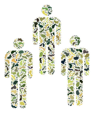 Military camouflage collage for people icon. Mosaic people icon constructed with camouflage items. Army flat design for patriotic posters.のイラスト素材