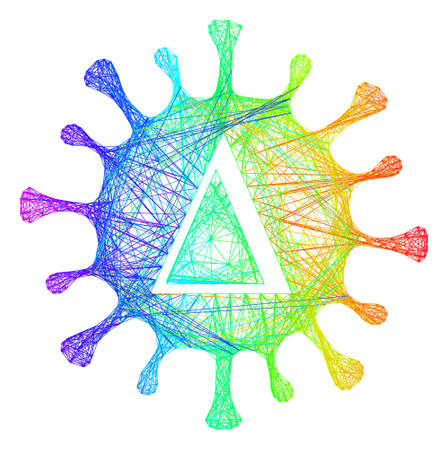 Rainbow colorful network Delta coronavirus. Geometric linear carcass 2D network based on Delta...
