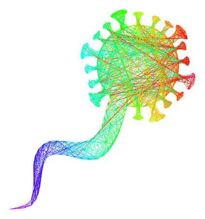 Bright colorful wire frame virion virus. Geometric wire frame 2D network based on virion virus icon, generated with intersected lines, with spectrum gradient.のイラスト素材