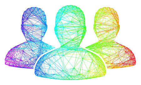 Spectrum colorful net leader men group. Geometric hatched frame flat net based on leader men group icon, generated with crossed lines, with spectral gradient.のイラスト素材