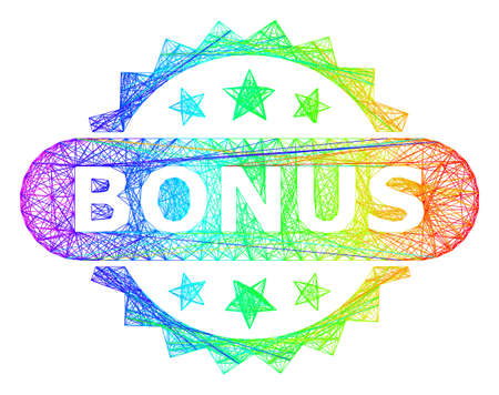 Spectrum colored wire frame bonus tag. Geometric linear frame flat net based on bonus tag icon, generated from intersected lines, with spectrum gradient.のイラスト素材