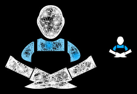 Illuminated net mesh butcher with light spots on a black background. Light vector constellation created from butcher symbol, with irregular mesh and light spots.のイラスト素材
