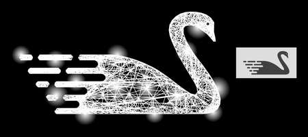 Magic net swan with light spots on a black background. Bright vector model is based on swan symbol, with linear net and light spots.のイラスト素材