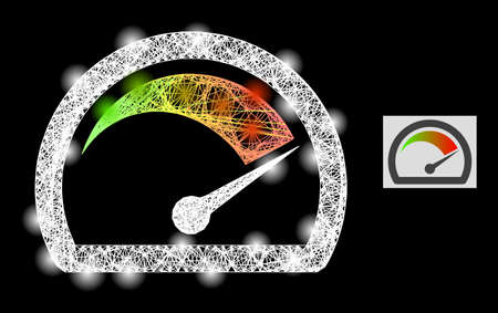 Constellation network speed gauge with light spots on a black background. Light vector structure...