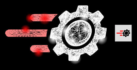 Illuminated net rush gear with light spots on a black background. Light vector mesh based on rush...
