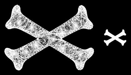 Glowing wire frame crossing bones with glowing spots on a black background. Light vector structure is based on crossing bones picture, with irregular net and light spots.のイラスト素材