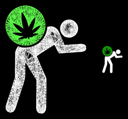 Bright network cannabis courier with light spots on a black background. Light vector mesh is created from cannabis courier picture, with hatched network and light spots.のイラスト素材
