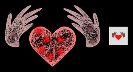 Illuminated network handmade love with light spots on a black background. Light vector structure is based on handmade love symbol, with intersected net and light dots.のイラスト素材