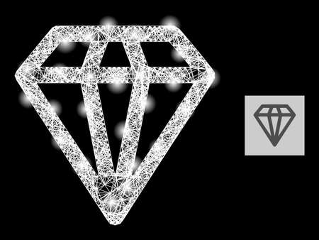 Majestic net mesh diamond with lightspots on a black background. Bright vector constellation is based on diamond picture, with linear mesh and lightspots.のイラスト素材