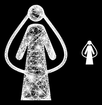 Flare network bride with glowing spots on a black background. Bright vector mesh is based on bride symbol, with linear network and light spots.のイラスト素材