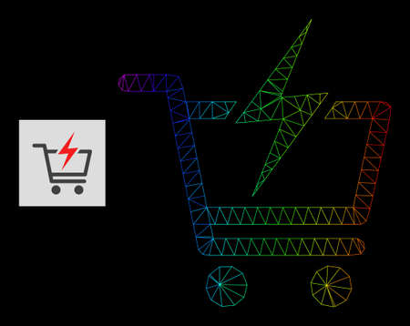 Rainbow gradient net instant shopping icon. Geometric carcass flat net is based on instant shopping icon, generated with triangular mesh net, with spectrum gradient.のイラスト素材