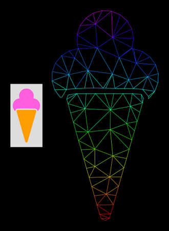 Spectral gradiented net icecream icon. Geometric carcass flat net is based on icecream icon, generated with polygonal mesh net, with spectral gradient.のイラスト素材