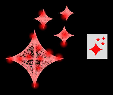 Constellation network shine stars with light spots on a black background. Light vector constellation based on shine stars pictogram, with linear network and light spots.のイラスト素材