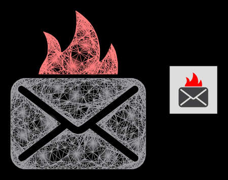 Glowing net hot mail with light spots on a black background. Illuminated vector mesh based on hot...
