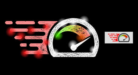 Magic wire frame speed gauge with light spots on a black background. Light vector mesh is based on...