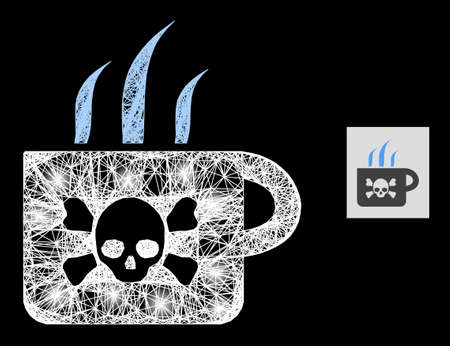 Magic network poison tea with glowing spots on a black background. Light vector structure created from poison tea icon, with intersected network and light spots.のイラスト素材