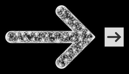 Glitter network right arrow icon with light spots on a black background. Light vector structure is based on right arrow icon, with irregular network and random light dots.のイラスト素材