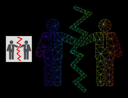 Spectral gradiented mesh businessmen divorce icon. Geometric carcass flat network based on businessmen divorce icon, generated with polygonal mesh network, with spectrum gradient.のイラスト素材