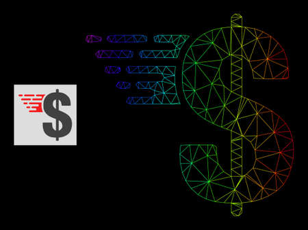 Rainbow gradient network american dollar icon. Geometric carcass flat net is based on american dollar icon, generated from triangular mesh net, with rainbow gradient.のイラスト素材
