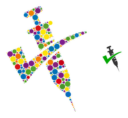Spectrum colored vector vaccine confirmed random dotted mosaic for LGBT, and an original icon. Circle scattered spots are organized into abstract mosaic vaccine confirmed icon.のイラスト素材