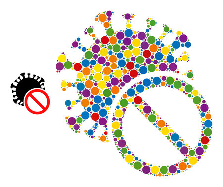 Rainbow colorful vector no virus random dot collage for LGBT, and an original icon. Spheric random items are arranged into abstract collage no virus icon.のイラスト素材
