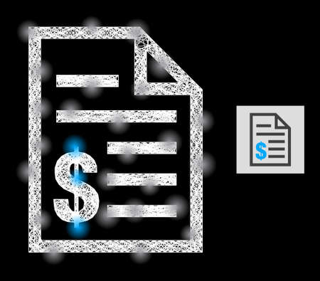Sparkle net mesh price list icon with lightspots and white mesh on a black background. Light vector constellation based on price list symbol, with linear white mesh and scattered light spots.のイラスト素材