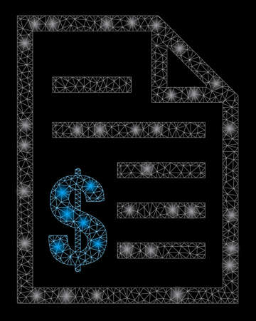 Glowing net price list icon with glowing spots on a black background. Light vector model is based on price list glyph, with polygonal mesh and random light dots.のイラスト素材